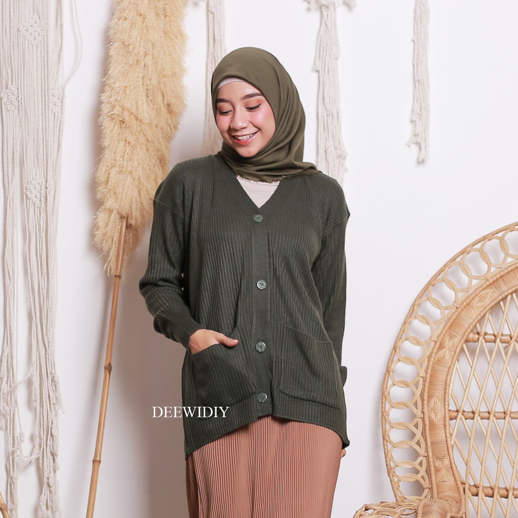 CARDIGAN RAJUT PANJANG UNTUK WANITA - BUTTON CARDI DEEWIDIY