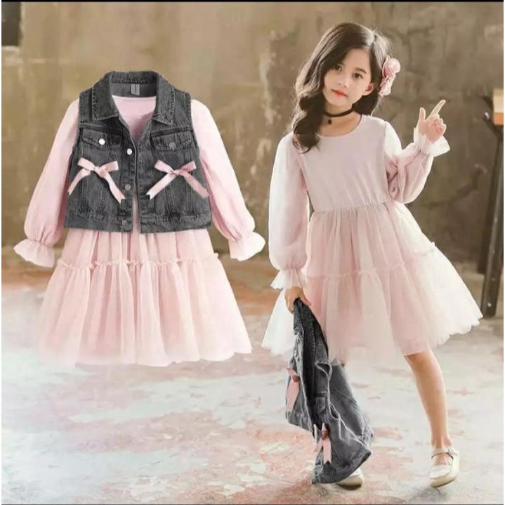 Baju ANak Cewek Dress anak perempuan umur Usia 4 5 6 7 8 thn Bahan Sifon Murah Dress Pesta Natal