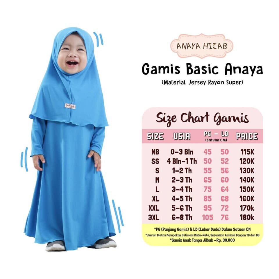  Gamis  anak  Basic jersey size L dan XL by Anaya Hijab 