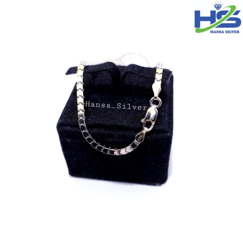 Kalung Perak Silver Asli 925 Lapis Emas Putih Model Milano Kaca 45 50 60 Cm - Kalung Perak Pria Wanita Anti Karat