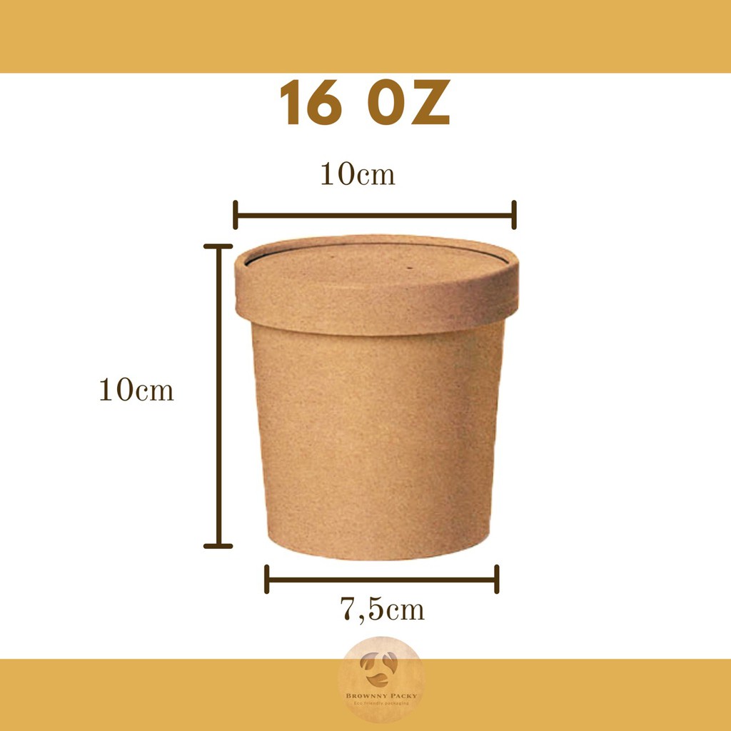 

Brown Kraft Paper Soup Food Grade (25pcs) / Round Paper Cup / Brown Kraft Paper Bowl 16 oz + Lid