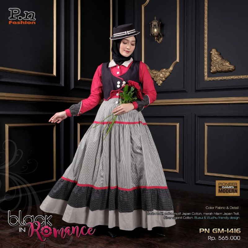 (READY) Gamis pn fashion black in romance PN GM-1416