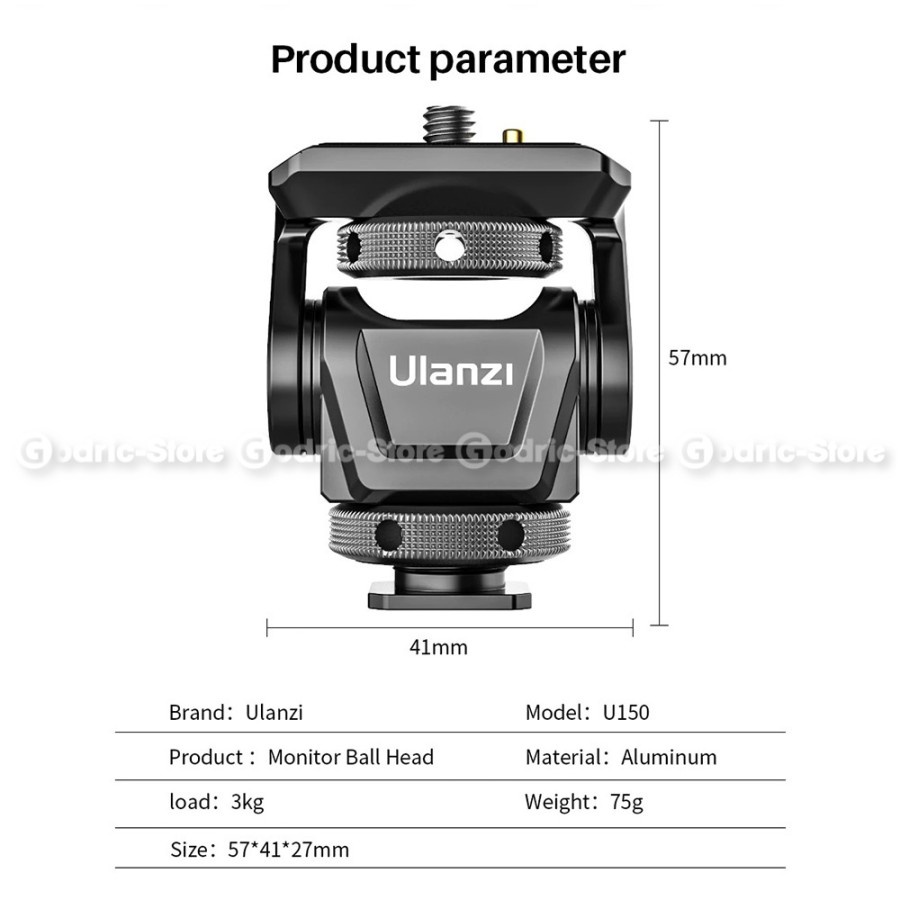 ULANZI U150 Ballhead Tripod Gimbal Mount for Bracket DSLR Monitor 1/4