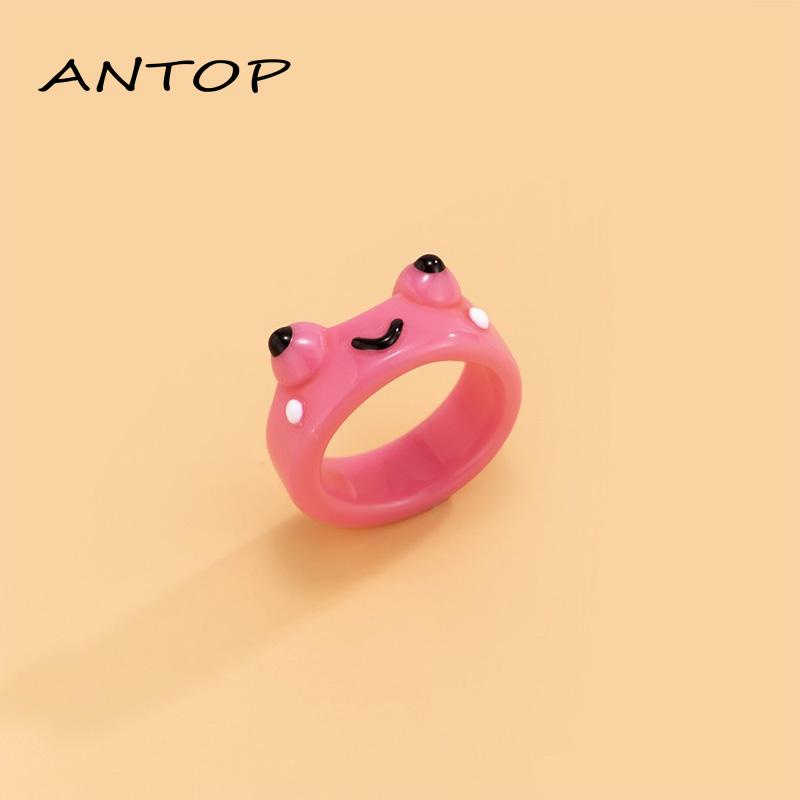 Cincin Bentuk Kartun Kodok Bahan Resin Warna-Warni Untuk Wanita ANTOP