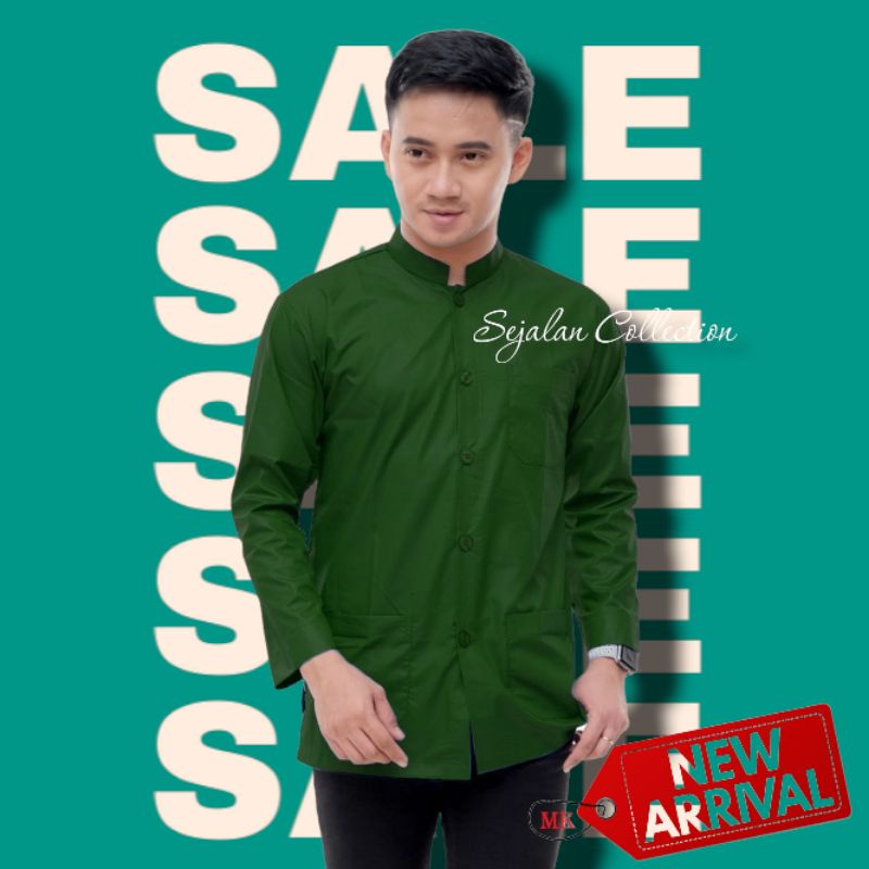 baju koko hijau botol polos pria dewasa lengan panjang new arrival batik sejalan Collection pekalong