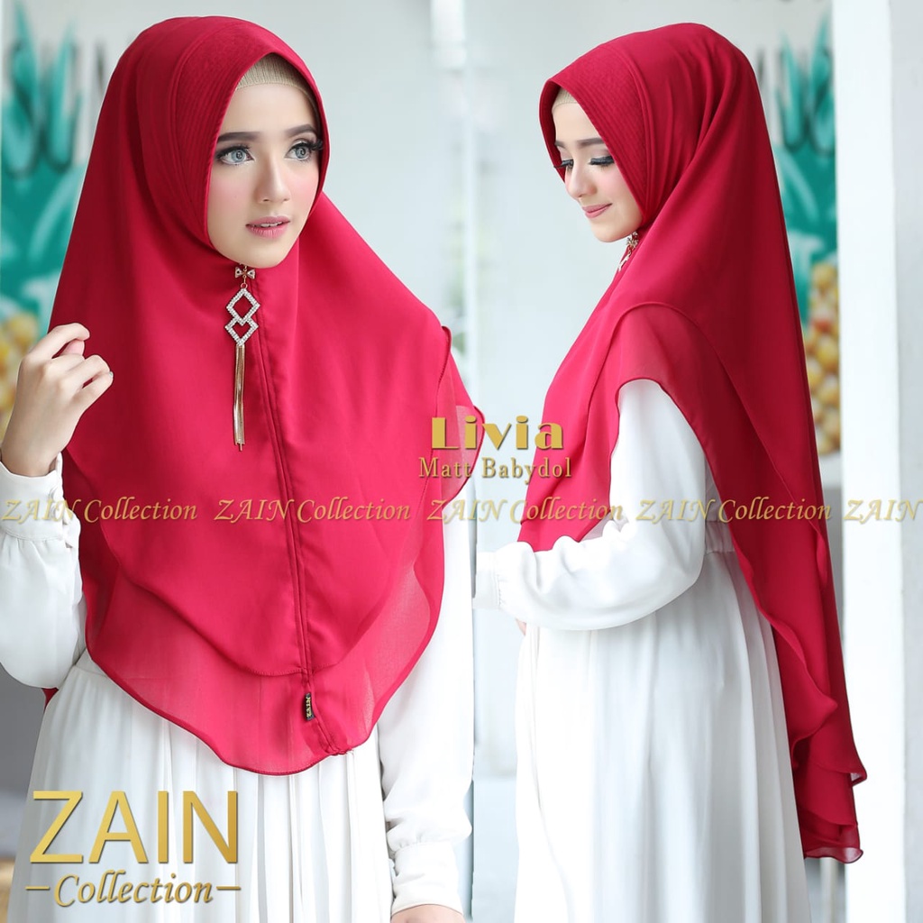 ZAIN COLLECTION Khimar Syar'I INSTAN Jilbab 2LAYER JUMBO||HIJAB LIVIA Polos-Merah