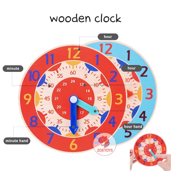 Zoetoys Montessori Learning Clock A B Wooden Clock | Jam Anak Jam Kayu Jam Belajar Waktu Mainan Edukasi Anak Jam Kayu Anak Mengenal Waktu Resources | Mainan Belajar Mengenal Waktu Counting Time Toys | Math Mathematics