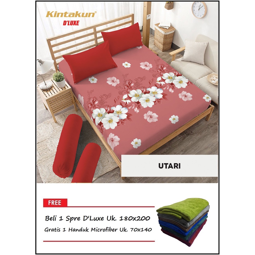 PROMO Kintakun Sprei D'Luxe Uk. 180x200 FREE Handuk Microfiber Polos - Random