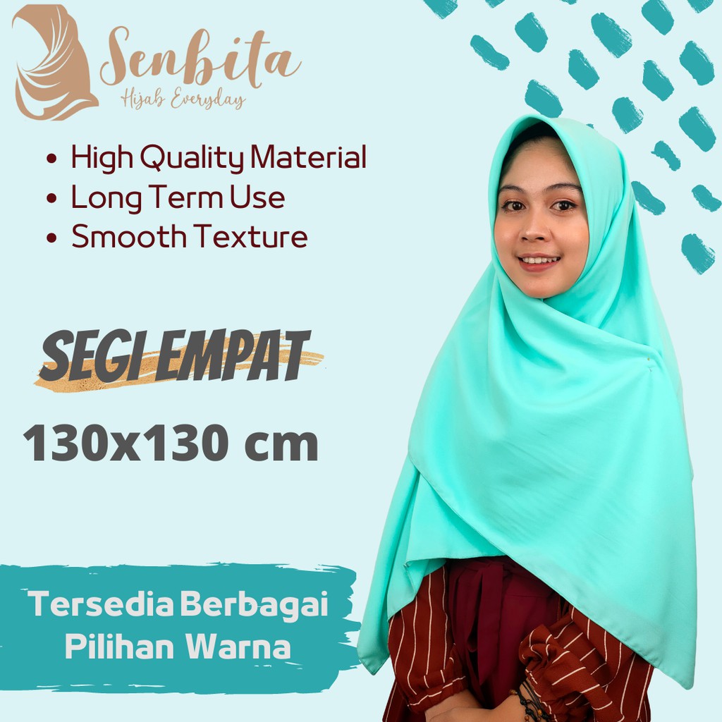 Senbita Hijab 130x130 Bahan Wolfis Premium Jilbab Square Woolpeach Kerudung Segi Empat Syar'i-8