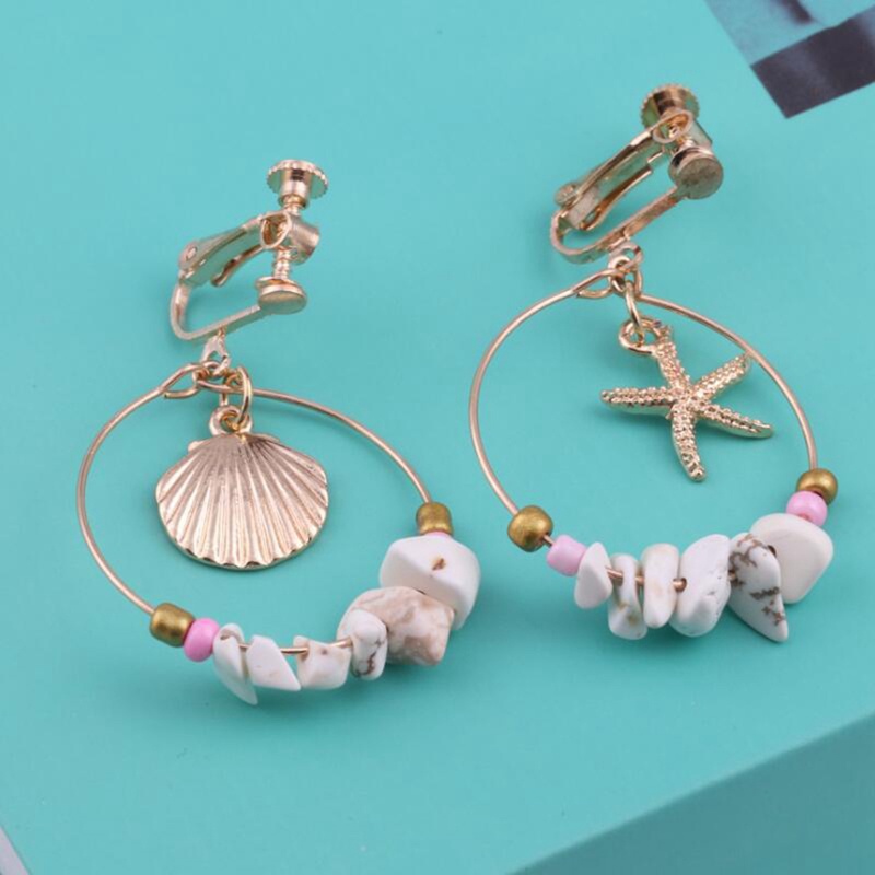 Anting Kait Gantung Desain Lingkaran Besarrumbai Kerang Gaya Boho Untuk Wanita