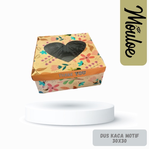 

DUS KACA MOTIF 30x30 / DUS KUE / DUS LAMINASI / BOX MIKA / BOX DONAT