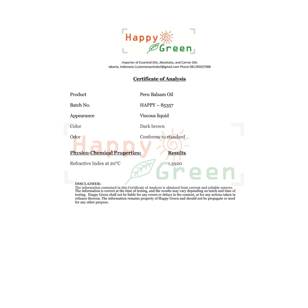 Happy Green Peru Balsam Essential Oil - Minyak Essential Peru Balsam