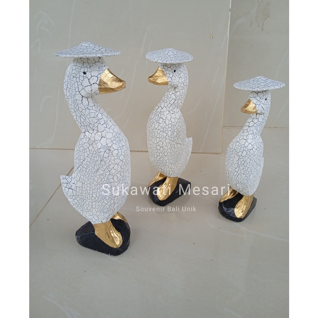 Dekorasi Rumah Hiasan Patung Pajangan Bebek Kayu 1 Paket isi 3Pcs Handmade Kerajinan Khas Bali