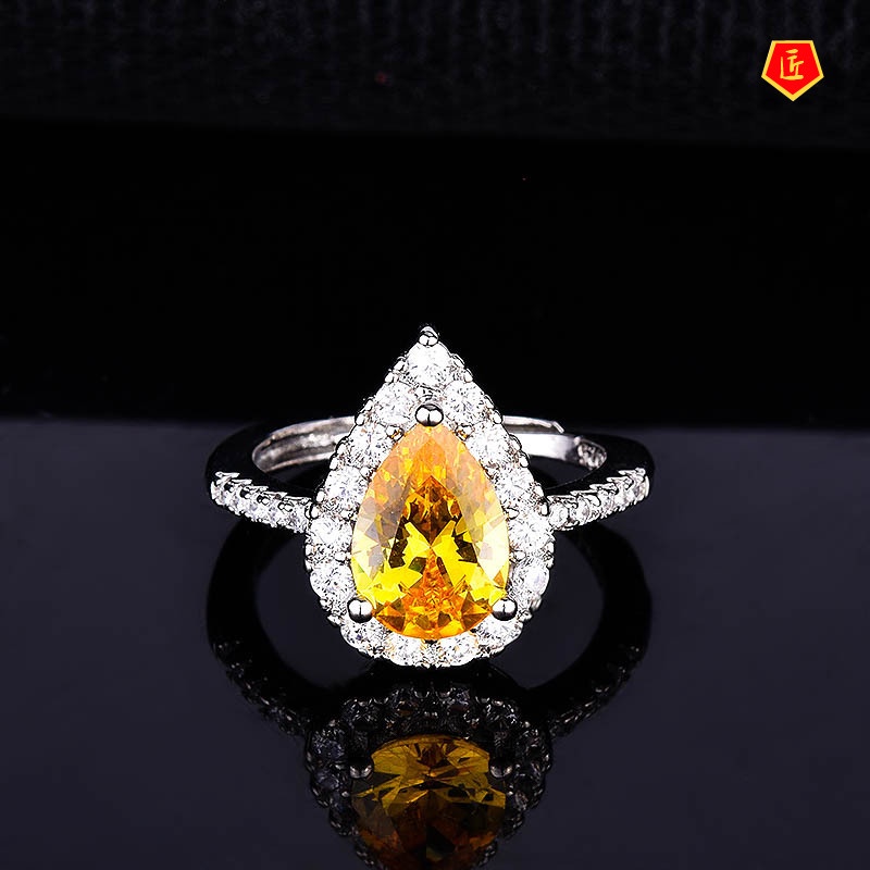 [Ready Stock]Luxury Simple Yellow Diamond Ring Pink Diamond Crystal