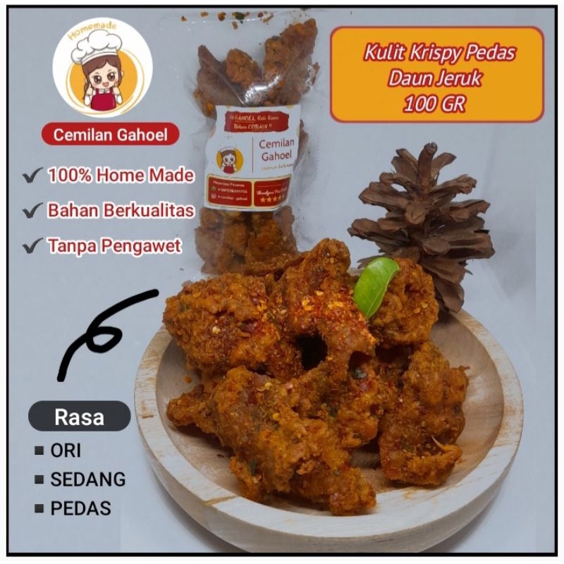 

Cemilan Gahoel Kulit Ayam Crispy Pedas Daun Jeruk 100 Gr