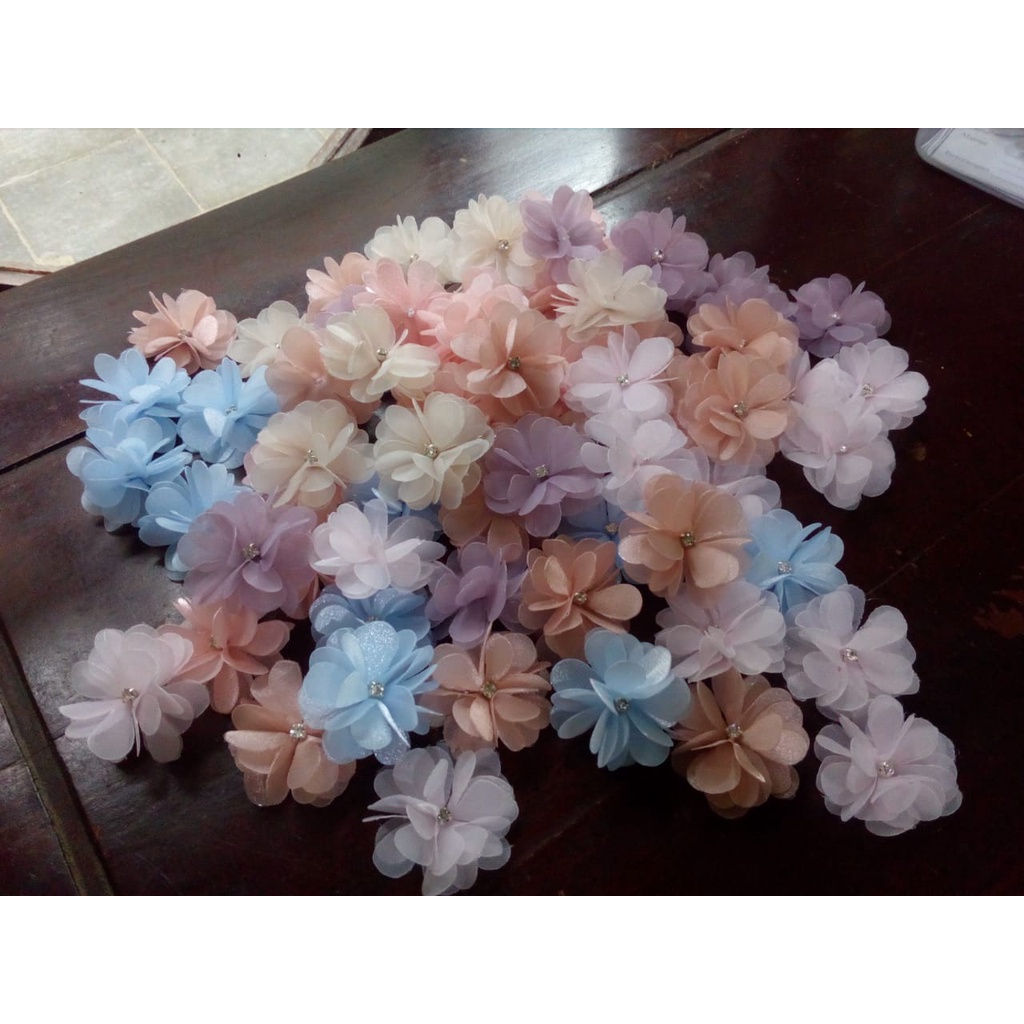 Aplikasi bunga dahlia /5cm &amp; 4cm/1MT.5K/kebaya/brukat/gaun pengantin/bridesmaid/jahit/organza