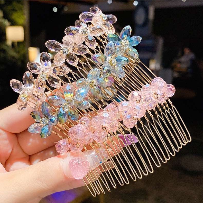 Sisir Sirkam Tiara Handmade Hias Mutiara Kristal Berlian Imitasi Gaya Korea Aksesoris Rambut Anak Perempuan