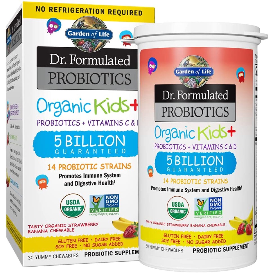 Garden of Life Dr.Formulated Probiotics - Organic Kids+Probiotics, Vitamin C &amp; D, 30 chewables