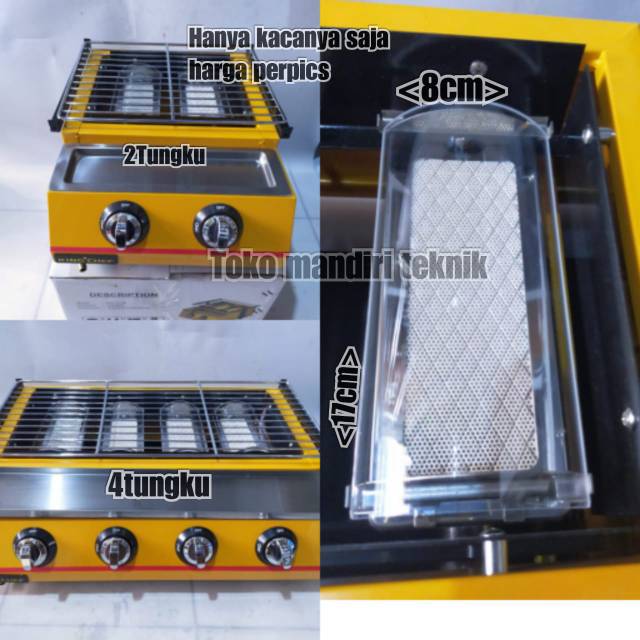 Kaca bakaran panggangan BBQ,sosis,ayam dll 2,3,4,6 tungku