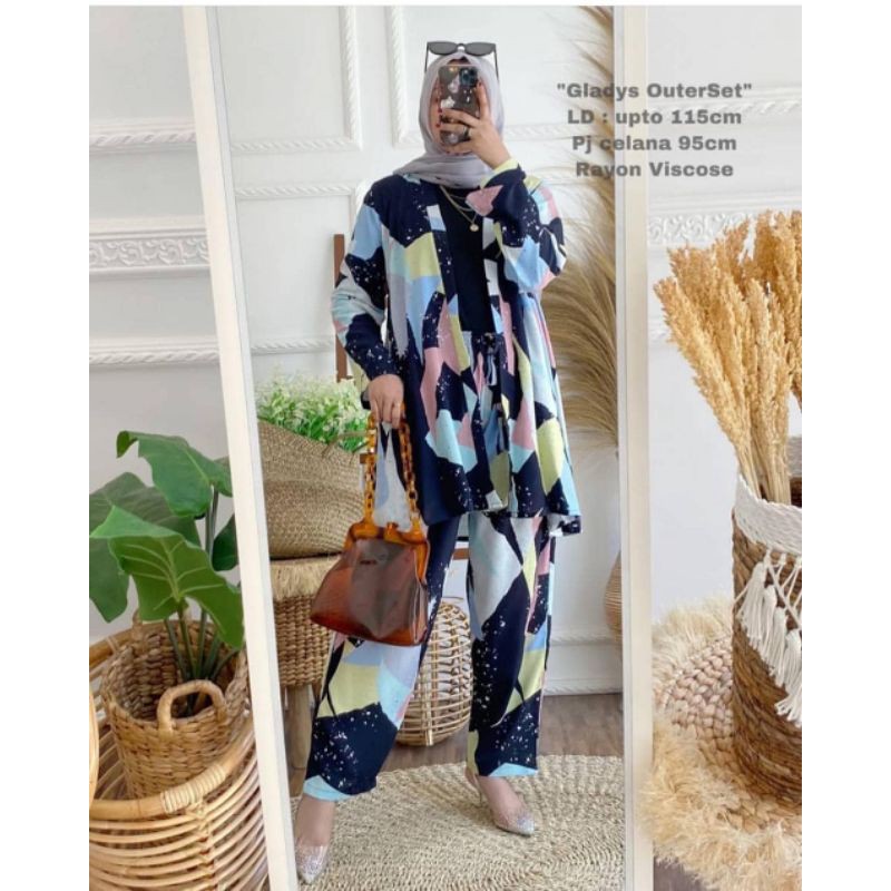 Gladys Outer Set ( Atasan + Celana ) / Baju Muslim / Fashion Muslim / Setelan, ONE SET, BAJU TIDUR