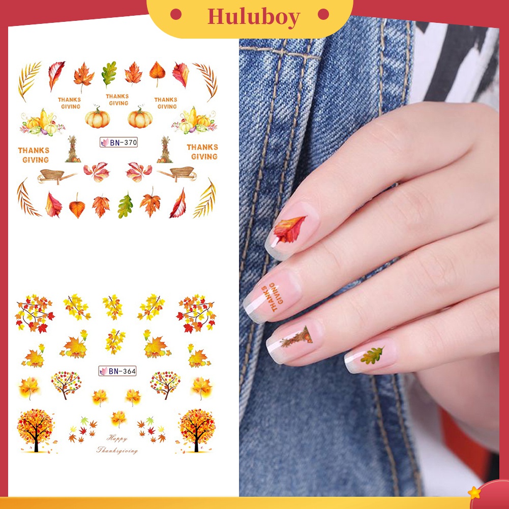 Huluboy Huluboy♡ 12 Lembar Stiker Kuku Motif Labu Maple Untuk Dekorasi Nail Art DIY