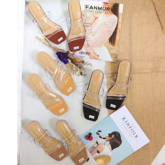 Sandal Wanita Hak Kaca Strap Transparan / Sandal Bella Hak Kaca
