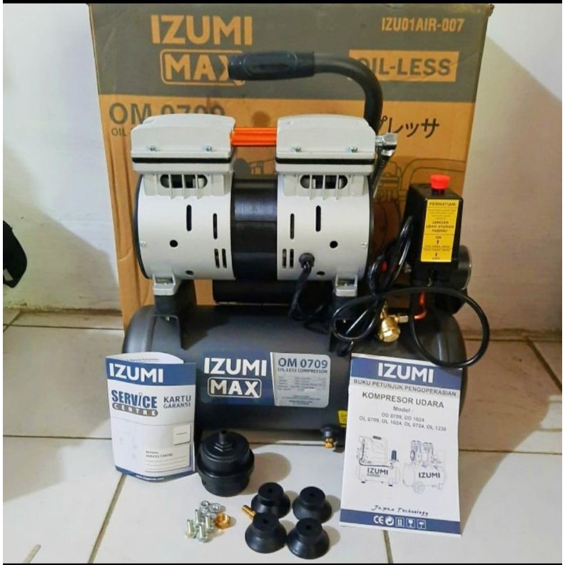 OM0709 Mesin Kompresor Angin Listrik Izumi Max Oilles Silent 3/4HP 9L OM 0709