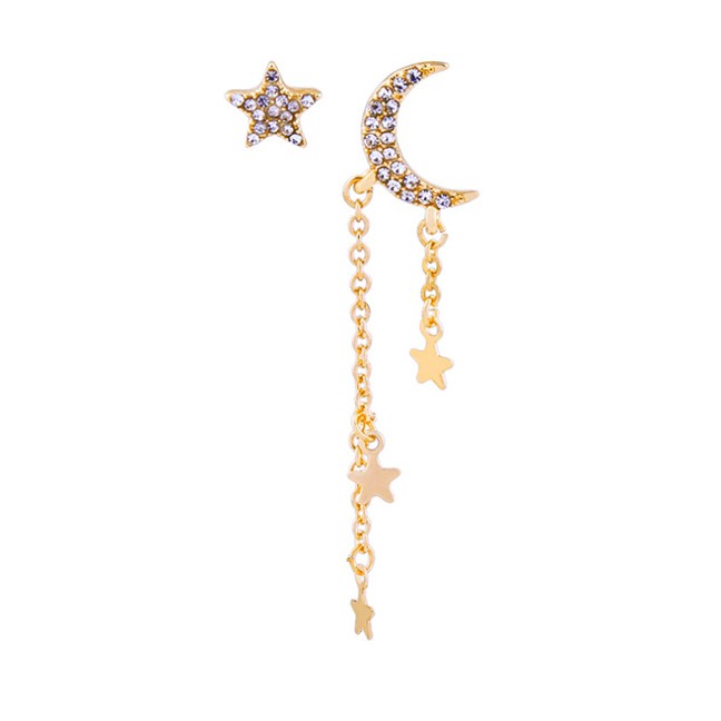 LRC Anting Tusuk Fashion Asymmetric Earring Diamond-studded 925 Sterling Silver Asymmetric Earrings