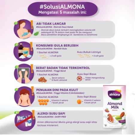 ALMONA Almond Milk Powder ASI BOOSTER with Daun Katuk - Dairy Free Barefood Almona / Almond Milk Powder / Susu Pelancar Asi / Asi Booster / Rendah Gula / Tinggi Serat / Pelancar Asi / Susu Ibu Menyusui