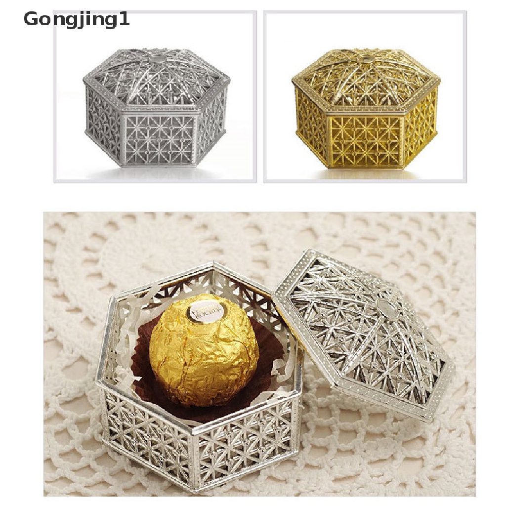 Gongjing1 Kotak Permen / Kue Mini Hollow Foil Emas Untuk Suvenir Pernikahan / Hadiah Bayi