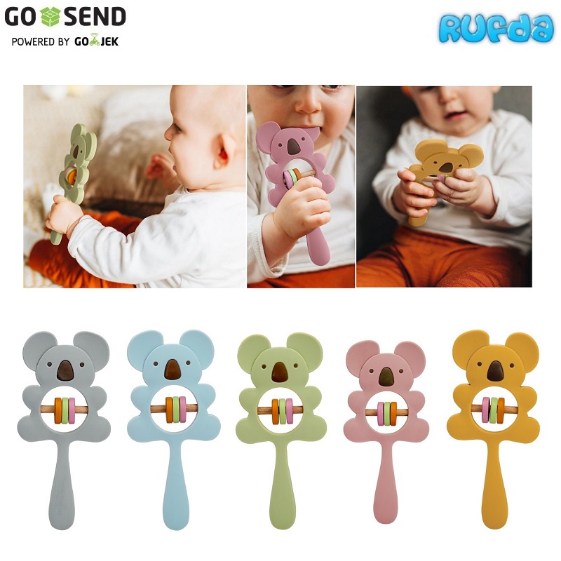 Koala Silicone Rattle Teether Mainan Gigitan Bayi Silikon Kayu BPA Free