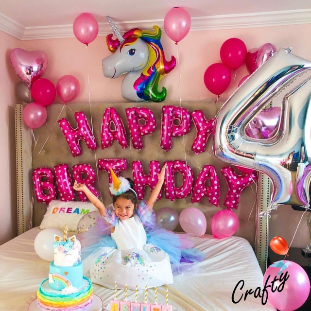 [PAKET] Kids BIRTHDAY Set UNICORN RAINBOW PINK Dekorasi Backdrop Ulangtahun Anak