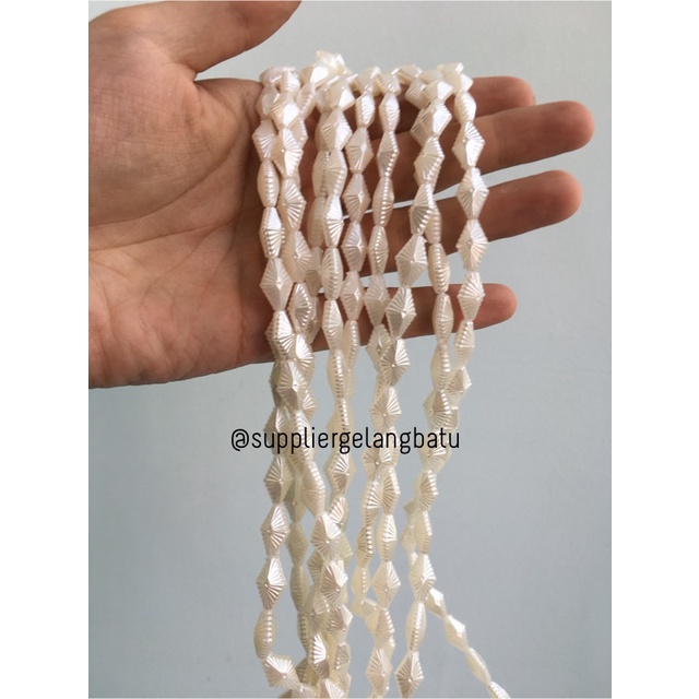 Mutiara Sintetis OVAL SEGI 4 ULIR WHITE PEARL TULANG manik aksesoris