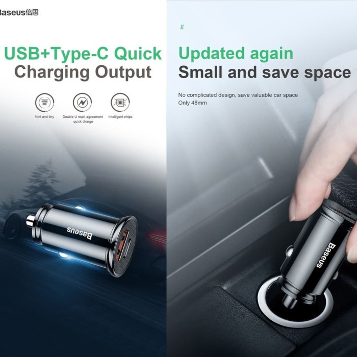 Car Charger Baseus 30w Type-C Pd+Usb Quick Charge 3.0