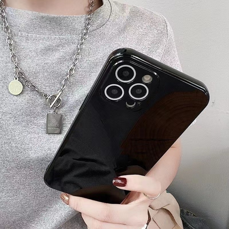 Soft Case TPU Glossy Premium Warna Hitam Untuk iPhone 14 13 12 11 Pro X XS MAX XR Se207 8 Plus