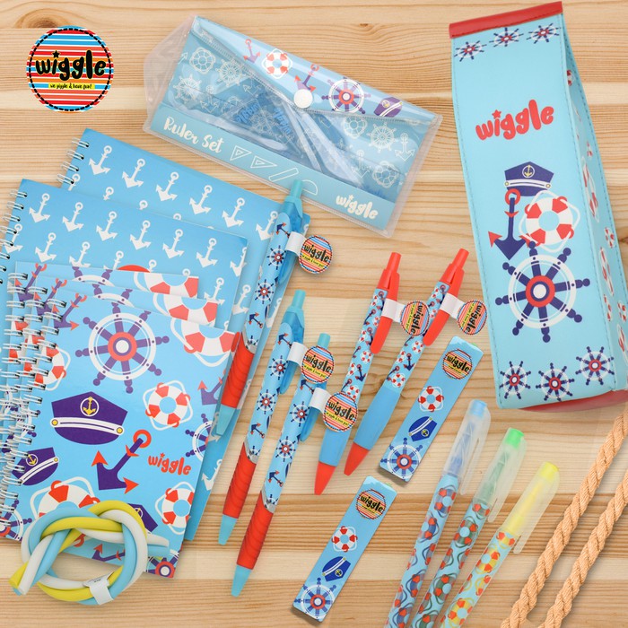 Paket sekolah / Stationery / Alat Tulis 16 pcs Wiggle Design NAUTICAL