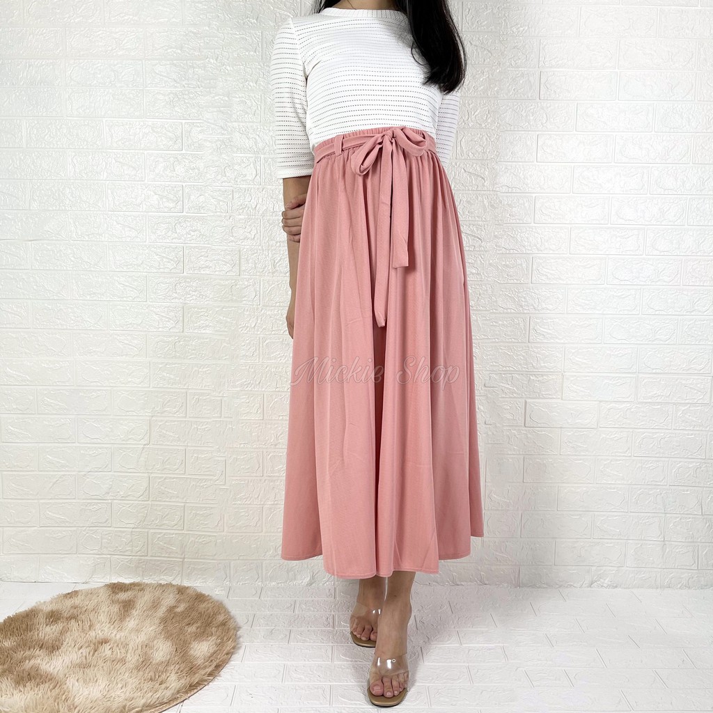 Rok Lebar Polos Payung Premium Import | Maxi Big Size | Flare Skirt Panjang |Mayung Basic Tali Jumbo-Salem Rok Tali