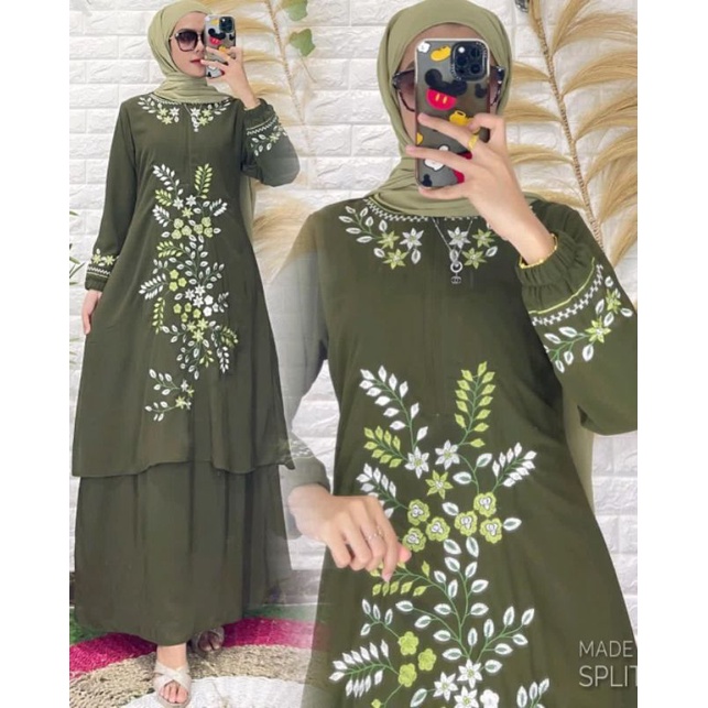 Stock Terbatas Terbaru Gamis Malaysia Bordir Premium Baju Kurung Set Dress Melayu Seragam Arisan Fas
