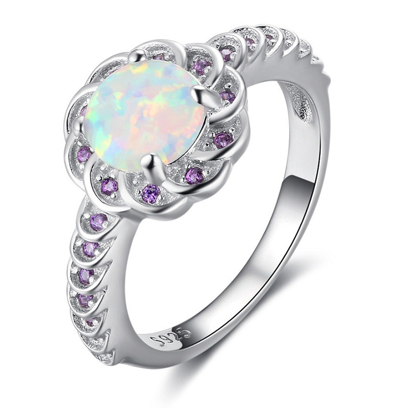 New Fashion Diamond Round Flower Opal Ring