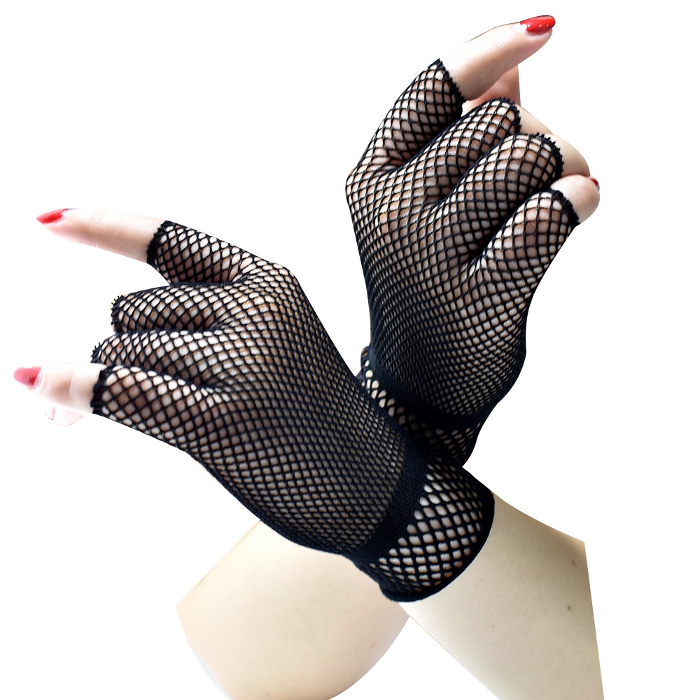 LTX-20 sarung tangan lengan pendek fishnet net gloves harajuku hitam putih glove