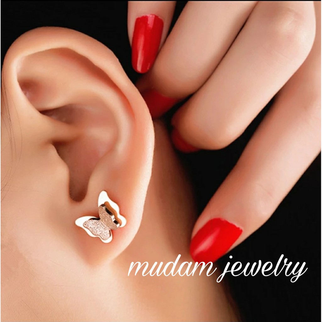 Anting Titanium Model Kupu-Kupu Tersedia Warna Rose Gold, Gold dan Silver