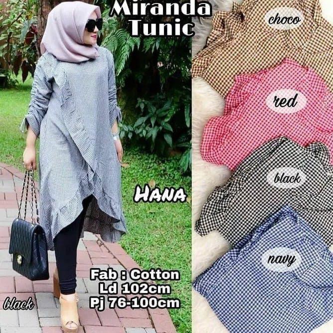 RG-25 ATASAN TUNIK WANITA ASIMETRIS GINGHAM TUNIK KOTAK RUFFLE MODEL KOREA