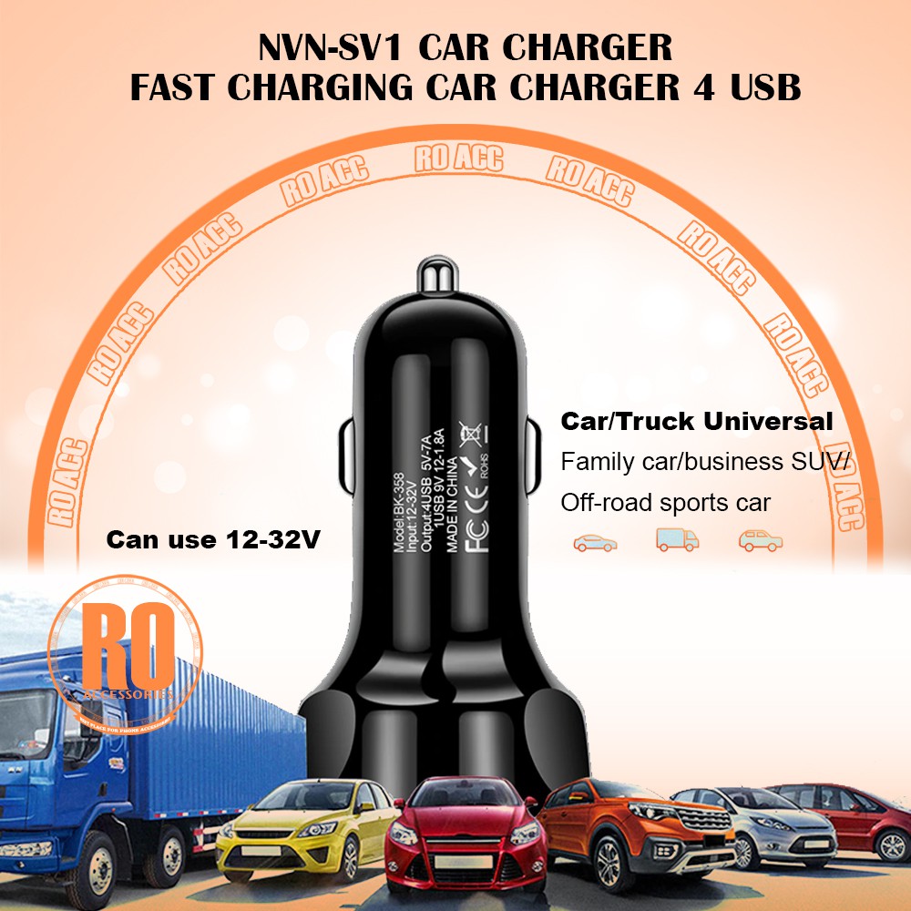 [RO ACC] NVN-SV1 CHARGER MOBIL FAST CHARGING CAR CHARGER 4 USB