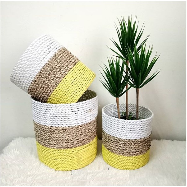 Cover Pot Mini Triple Yellow set isi 3 Real Gambar