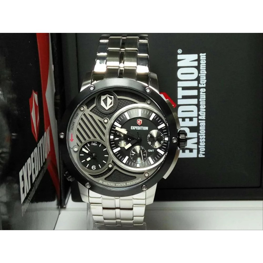 Jam Tangan Pria Expedition E-6736 Double Time Silver Black Original