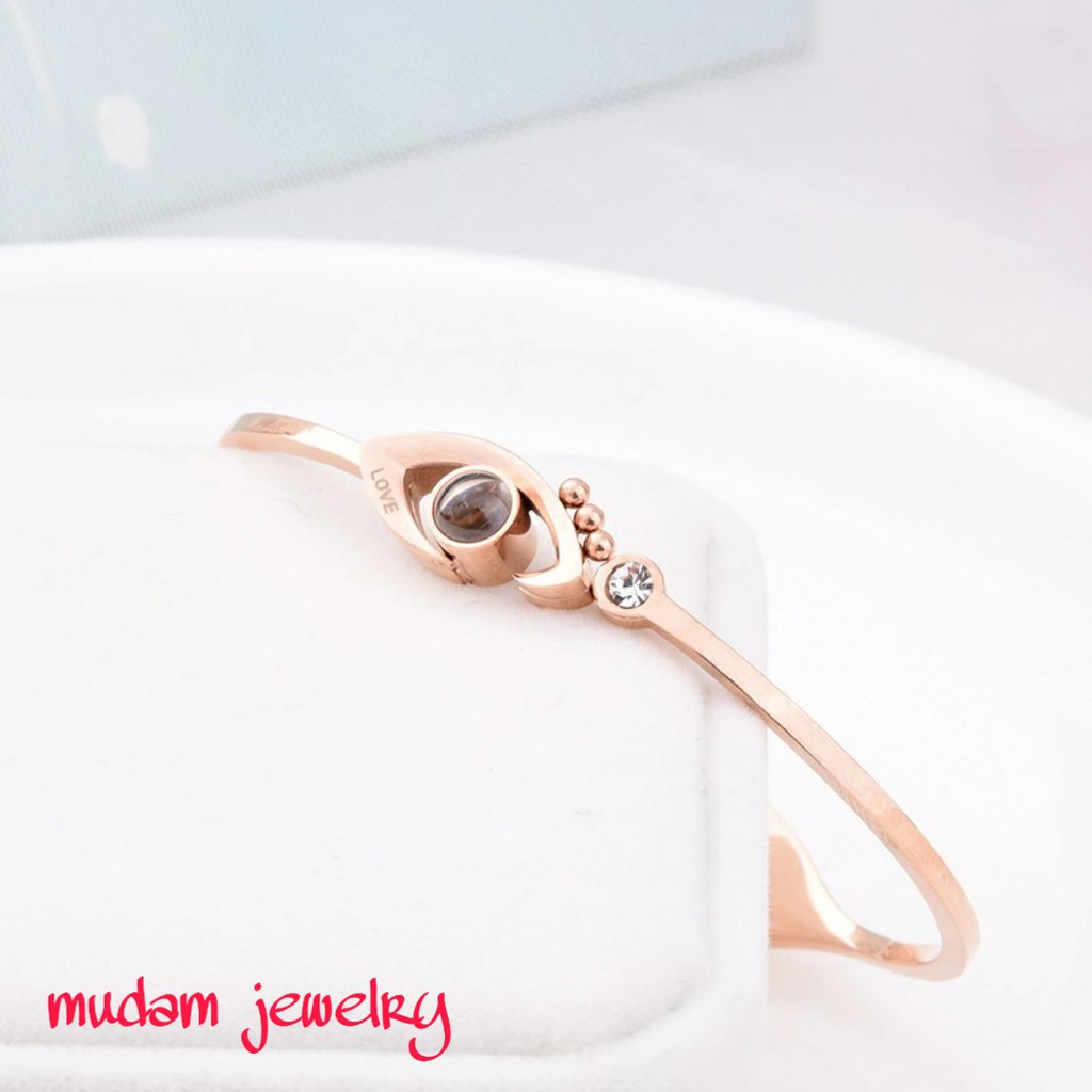 Gelang Titanium The Eye I LOVE YOU 3D Lapis Emas 18K