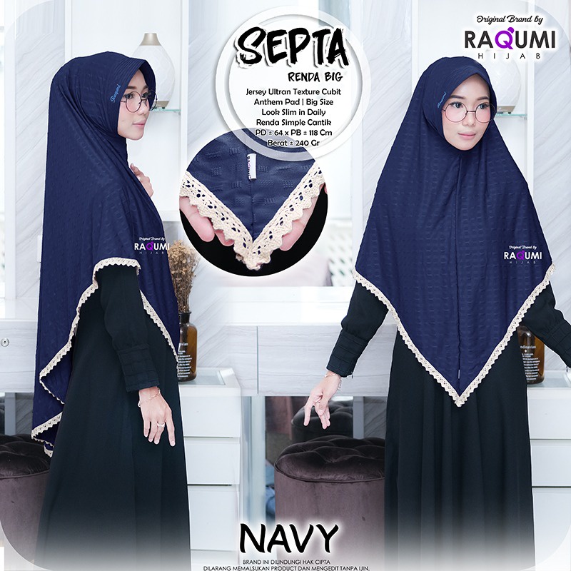 Septa Renda Hijab Wanita original Raqumi Hijab Wanita Jersey Ultron Texture Anthem Pad Septa Raqumi 