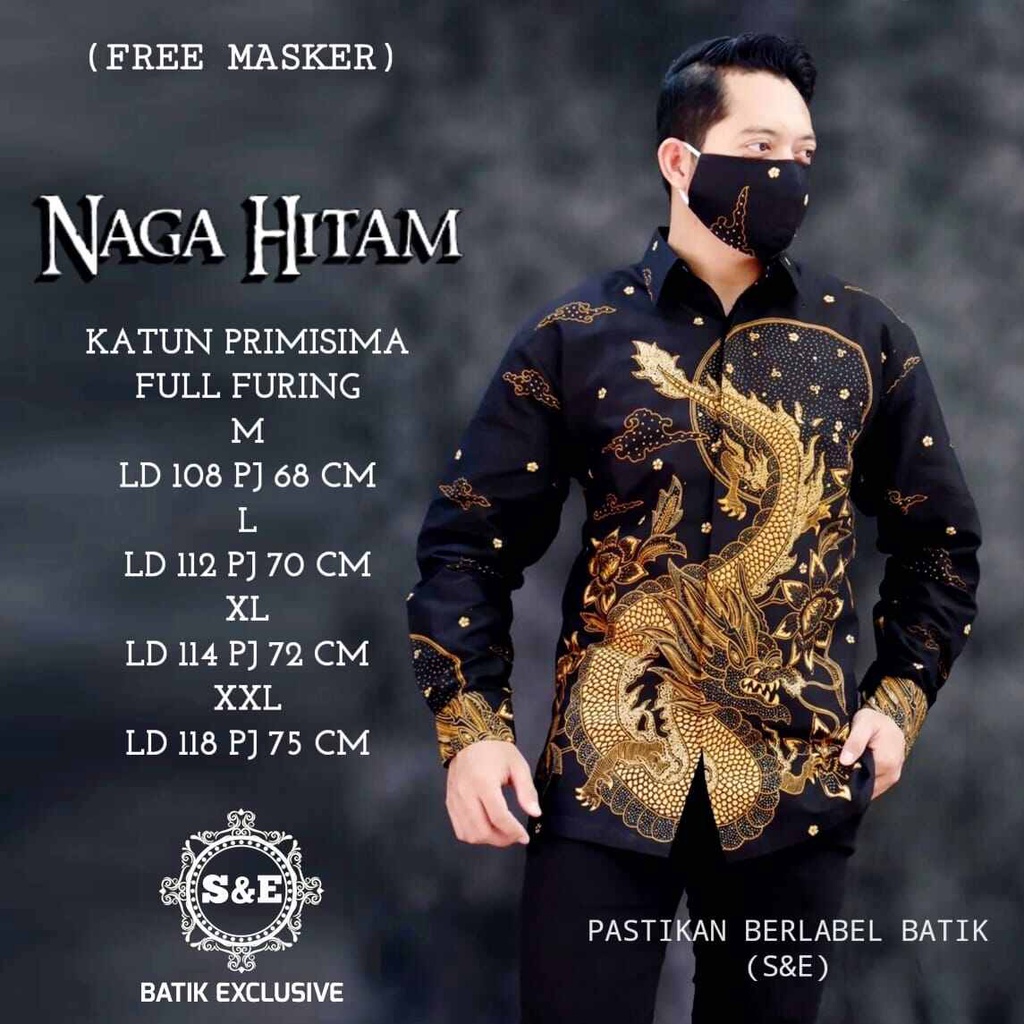 Kemeja batik pria terbaru motif Naga / batik pria terbaru 2022 warna hitam / kemeja batik moderen / kemeja batik kerja / batik lengan panjang naga hitam / hem batik pria warna hitam / kemeja batik pesta terbaru 2022