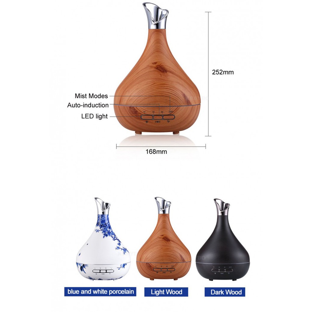 H29 Wooden Humidifier Aroma Diffuser 7 Color LED Light 300ml Brown