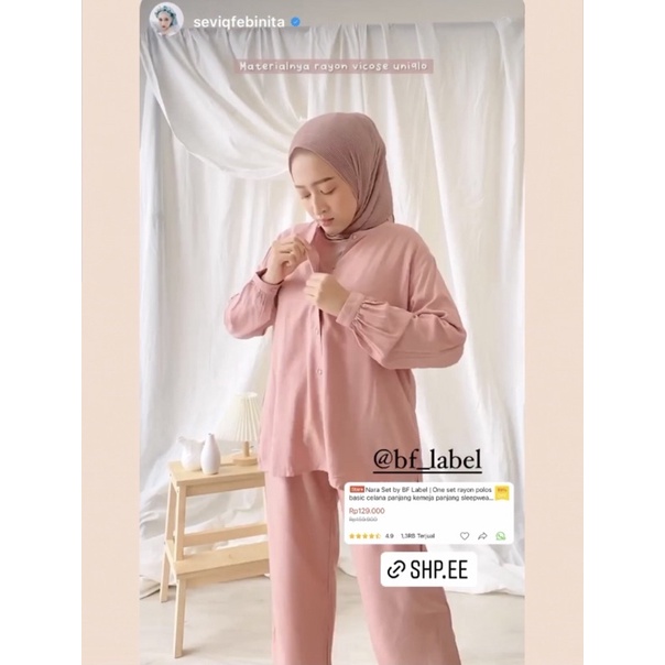NARA SET | One set rayon polos basic celana panjang kemeja panjang sleepwear piyama by @bf_label BF Label-5